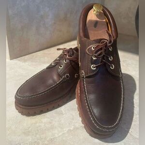 Timberland Classic 3 Eye Lug Boat Shoes Brown Leather Men’s size 10 Handsewn Moc